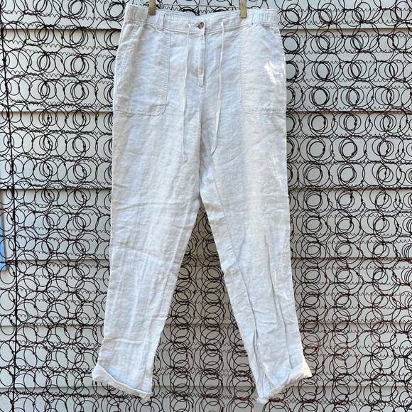 Lands’ End 12T Mid Rise Straight Leg Roll Tab Linen Pants - Picture 1 of 7
